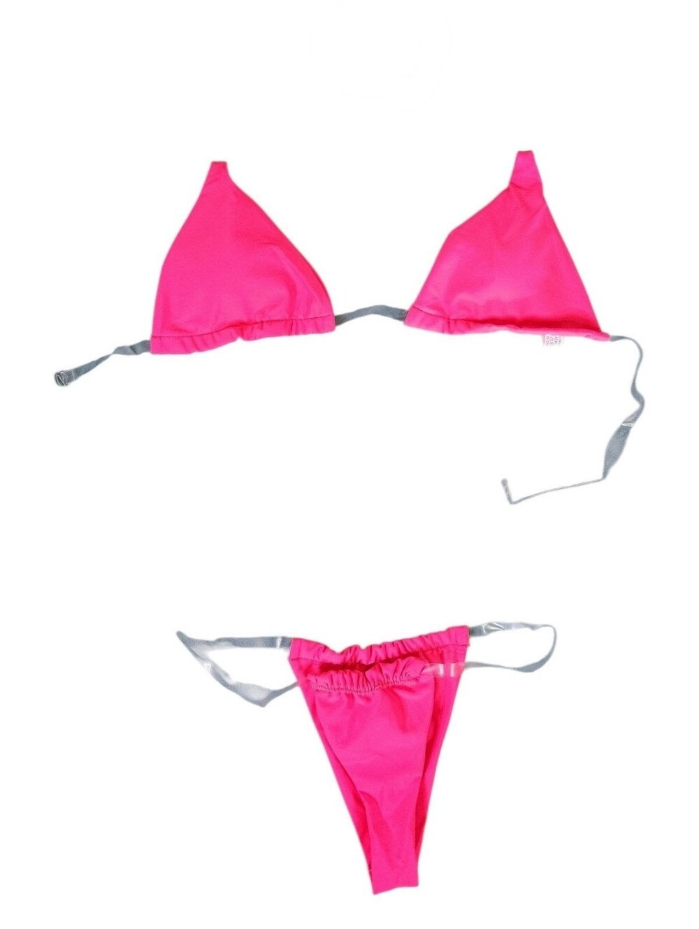 Neon Hot Pink Star Bikini Clear Strap Two Piece High Cut Swimsuit Large